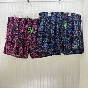 Gecko Hawaii Neon Retro Swim Trunks XXL NWT 2pc Bundle 90s Surf